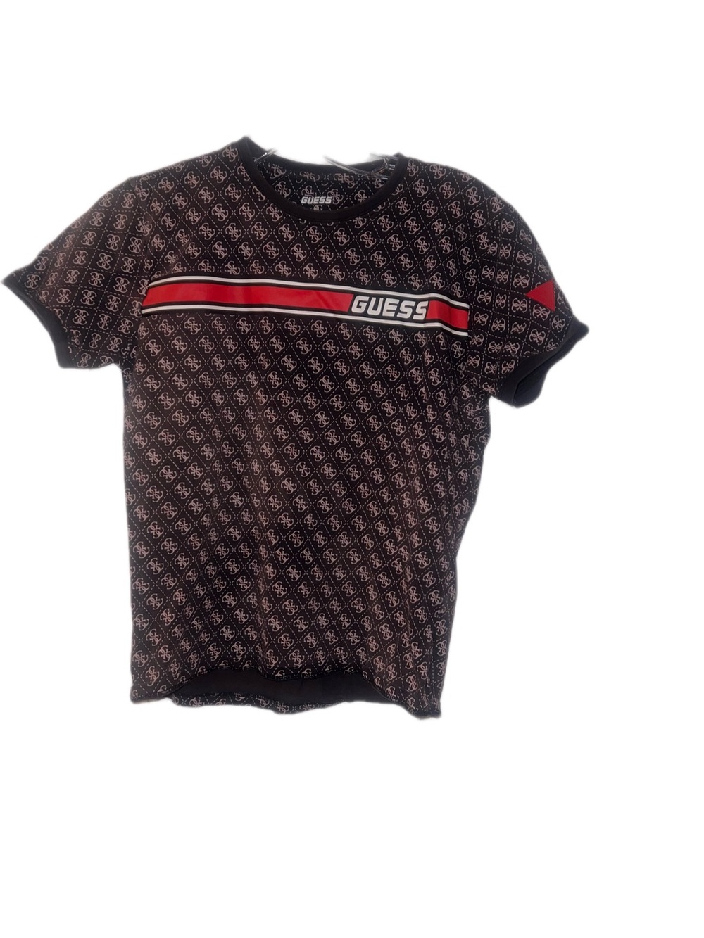 GUESS Boys Black Logo Stripe Short Sleeve Shirt Youth M
